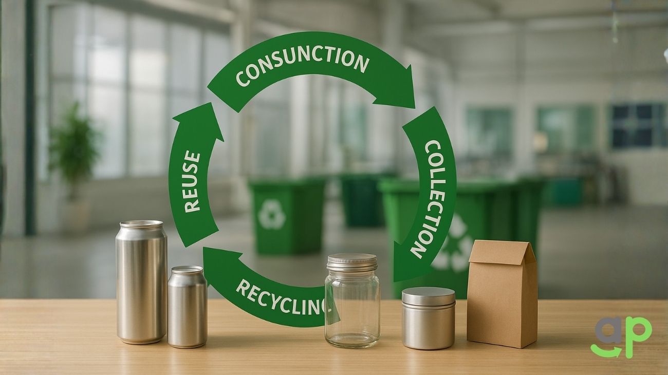 Reusable and recyclable aluminum packaging including bottles and tins, promoting sustainable alternatives to single-use plastics.